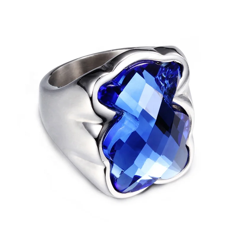 
Hot Sale Bear Shaped Stainless Steel Gold Plated Engagement Ladies Black Diamond Ring 