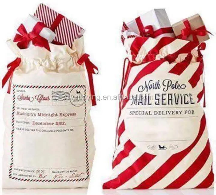 High quality wholesale cotton santa sacks for christmas sata gift bags