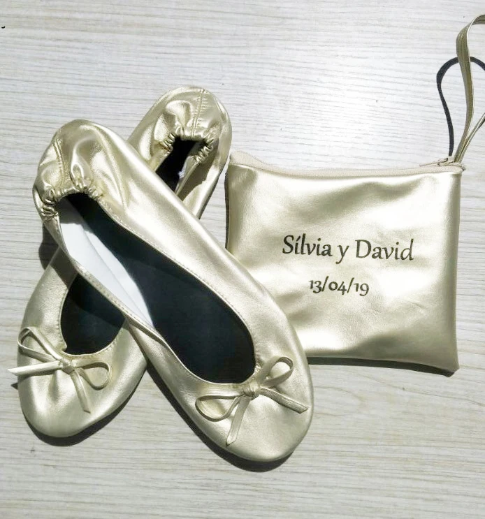 Black Wedding Gift Cheap Foldable Flat Shoes with customized pouch