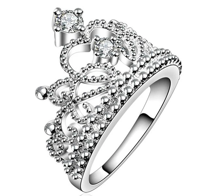 Christmas Gift Silver Plated Vintage Jewelry Aliancas Casamento Austrian Crystal Crown Rings For Women RingsNFSR630