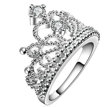 Christmas Gift Silver Plated Vintage Jewelry Aliancas Casamento Austrian Crystal Crown Rings For Women RingsNFSR630