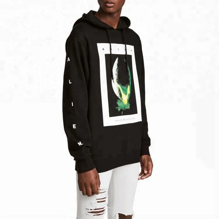 Модные черные толстовки с капюшоном изображением инопланетянина для мужчин