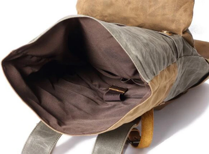 Dreamtop DTB353 waterproof waxed canvas top roll rucksack vintage hiking laptop canvas backpack men