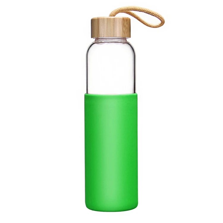 AIHPO06 Antique Fancy Colored Girl BPA Free 550ml Hot Drinking Glass Sports Water Bottle With Silicone Sleeve With Bamboo Lid
