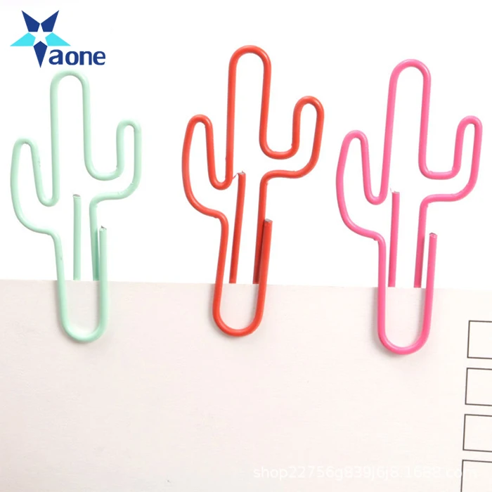 Wholesale Promotional Gifts Custom Gold Plated Cute Metal Cactus Paper Clips Bookmark Binder Clip Decoration