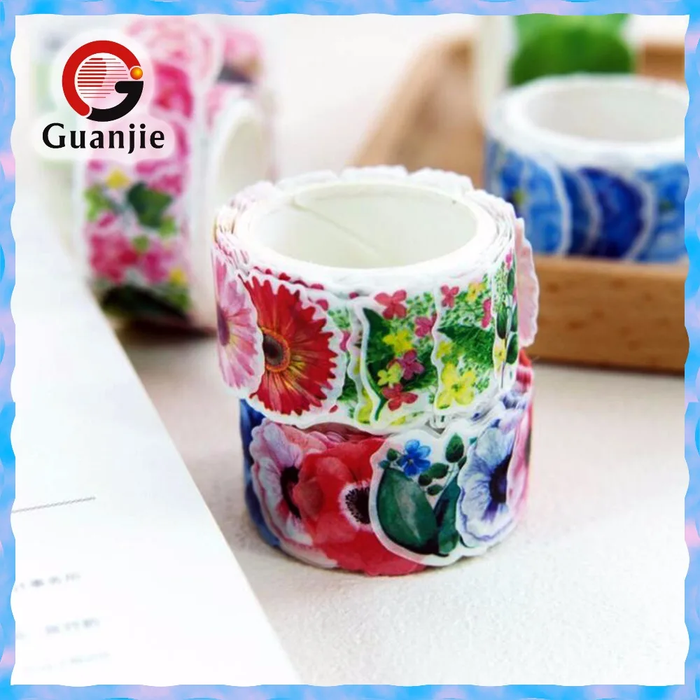 Custom printed petals die cut washi paper tape stickers roll,2017 hot selling!