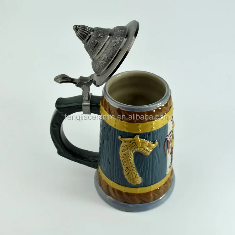 Beer Stein German Beer Stein Ceramic Beer Mug Handmade Cup Tankard Petwer Lid