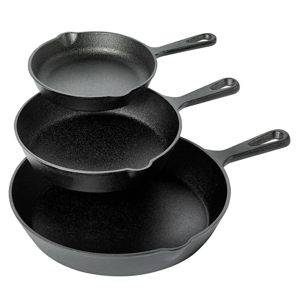 Hot Sale Pre-Seasoned Cast Iron Frying Pan Three Pieces Cast Iron Cookware Set