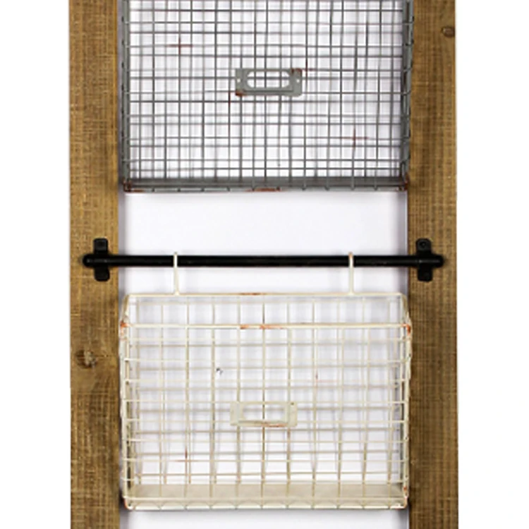 Office wood and metal mesh grid folder hanging document mail storage holder rack wall mount file organizer