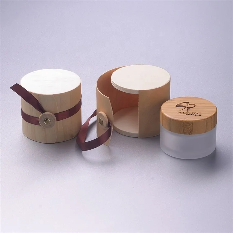 100g customize size glass Cream jar pack outer pack nature birch round wooden cream container