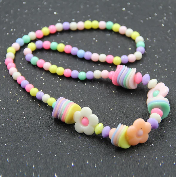Kids Jewelry Peach Heart Necklace Acrylic Beads Color Cartoon Creative Sweater Chain