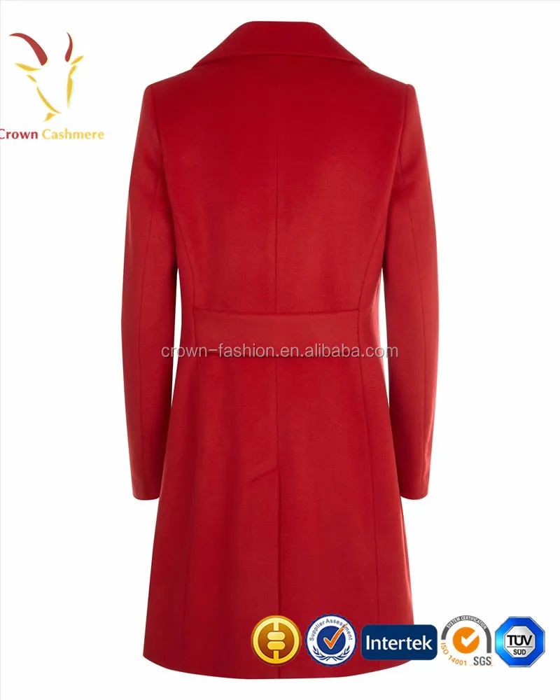 Women Red Long Winter Cashmere Coat Ladies