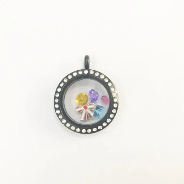 
round stainless steel wholesale floating locket with CZ stone 