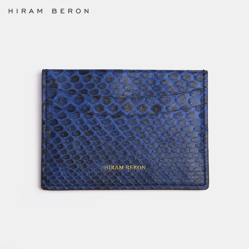 Hiram Beron Italian Leather Designer Blue Abysse Slim Card Holder Leather Wallet
