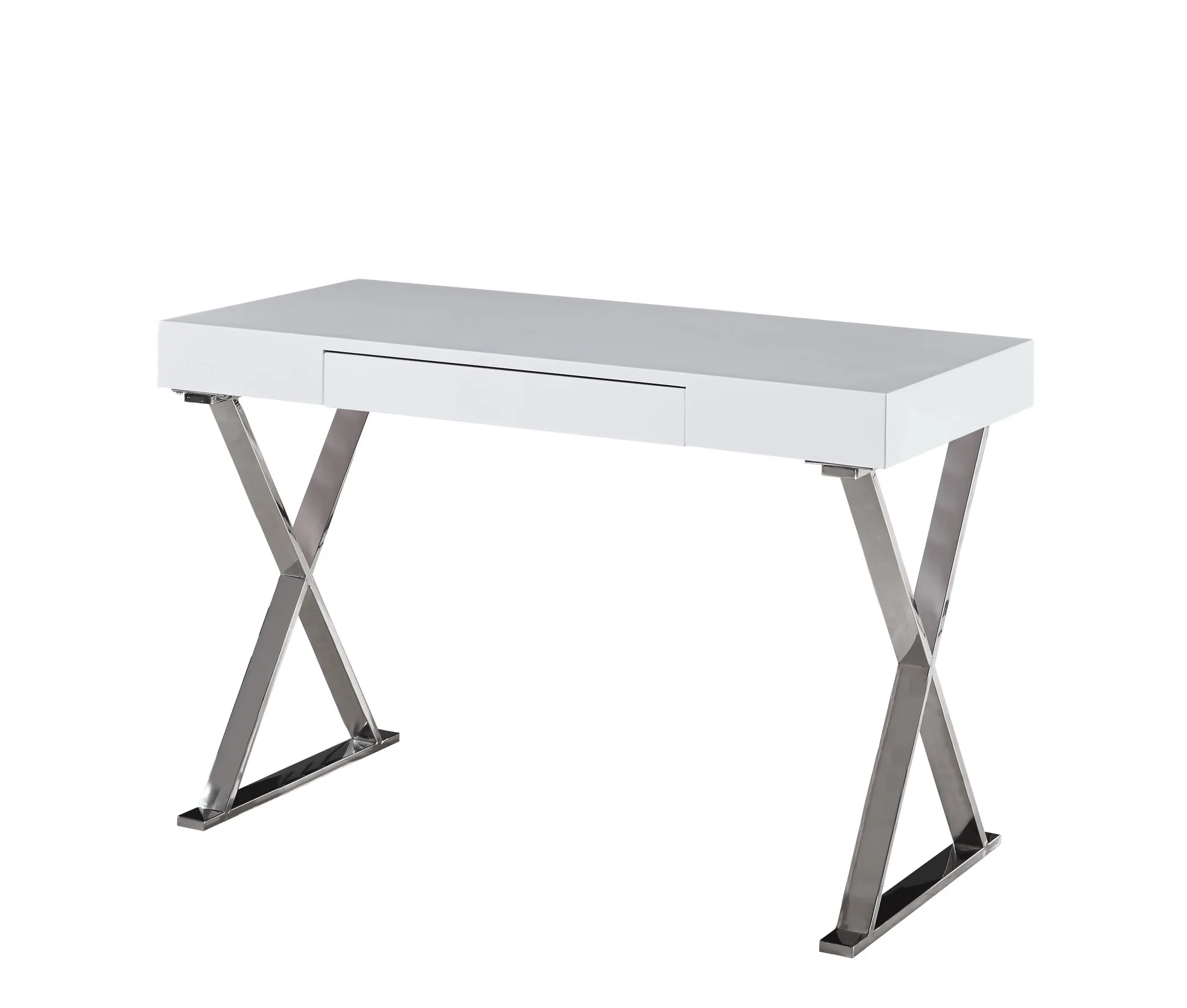 home use white MDF panel study computer desk with stainless steel leg