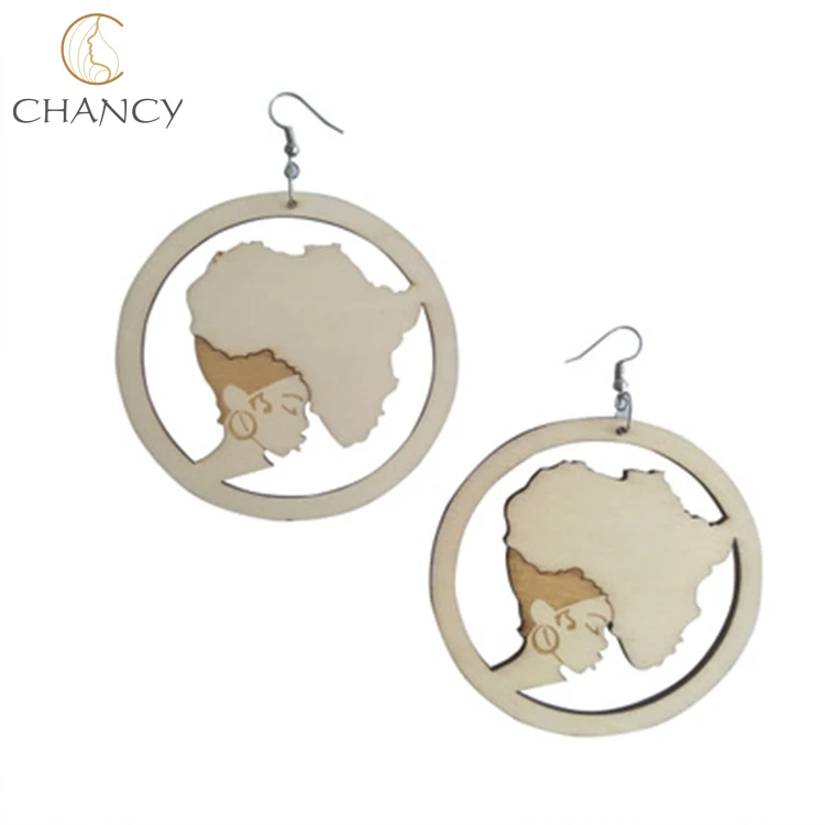 
Africa map africa girl earrings wooden african earrings wood lady head earrings 