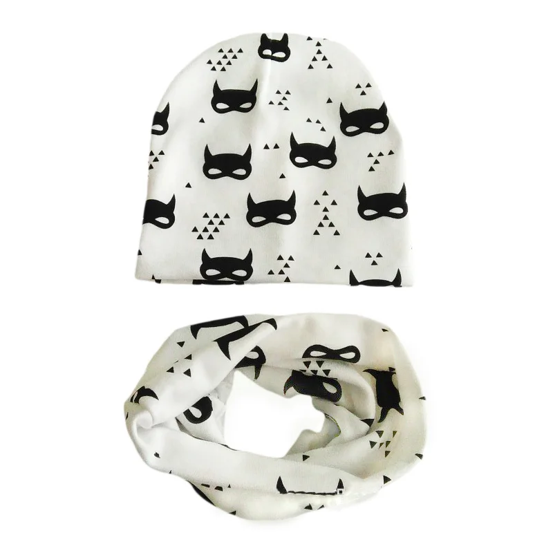 19074 Детские хлопок ткань печатных дизайн шляпы шейный платок Набор мягкий мультфильм шаблон Шапки