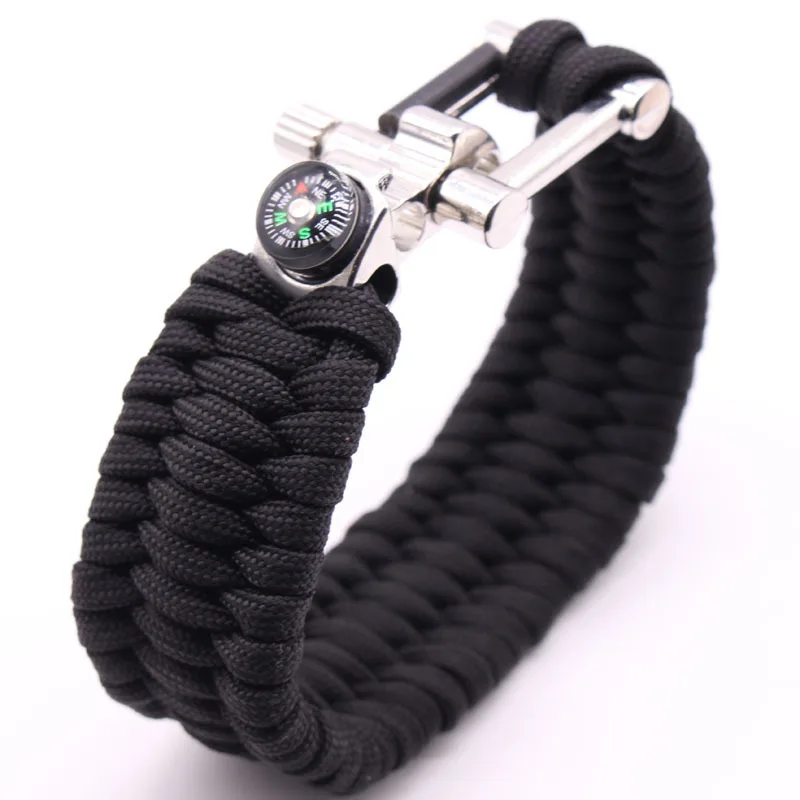
Outdoor Hiking ParaCord Parachute Cord 550 Survival Bracelet Shackle Buckle with compass 