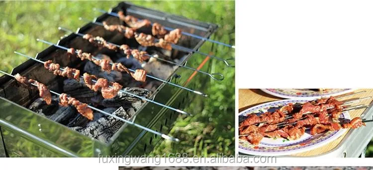 High Quality 6 pcs Round BBQ Roast Barbecue Needle Skewers Metal BBQ Skewers Set 40cm/15.7inch BBQ Sticks Camping Dining Tools