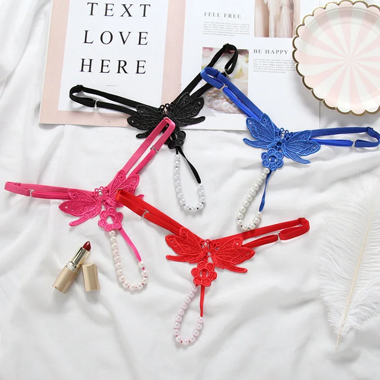 New design girls transparent panties ladies models adjustable size pearl thongs underwear