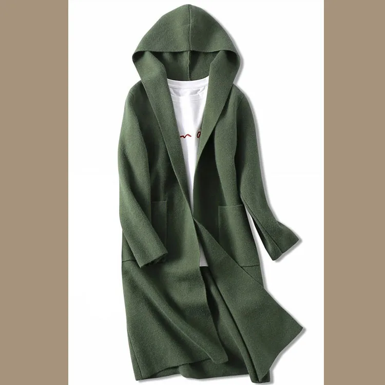 Женский шерстяной кашемировый вязаный свитер без рисунка Кардиган с длинным рукавом и карманами