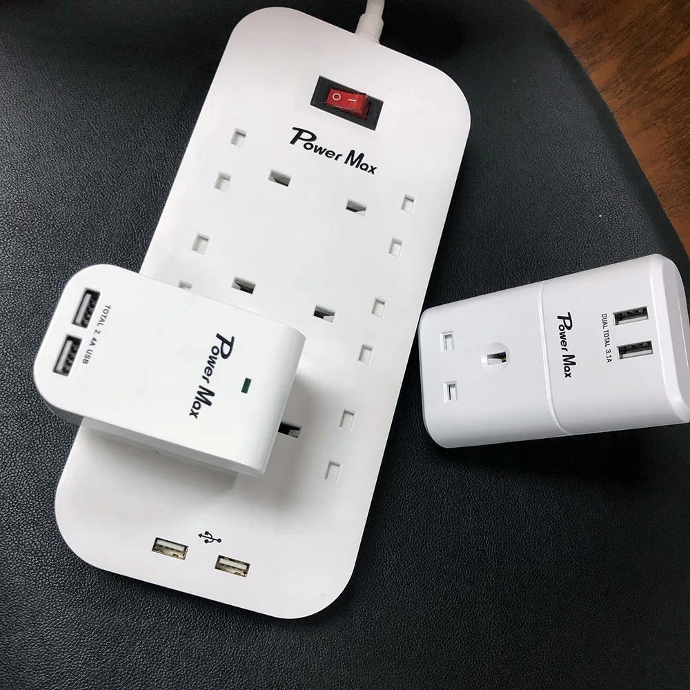UK ADAPTER WITH USB SURGE PROTECTOR AC Travel Power Plug Converter 3 Pin UK Plug Adapter with Fuse
