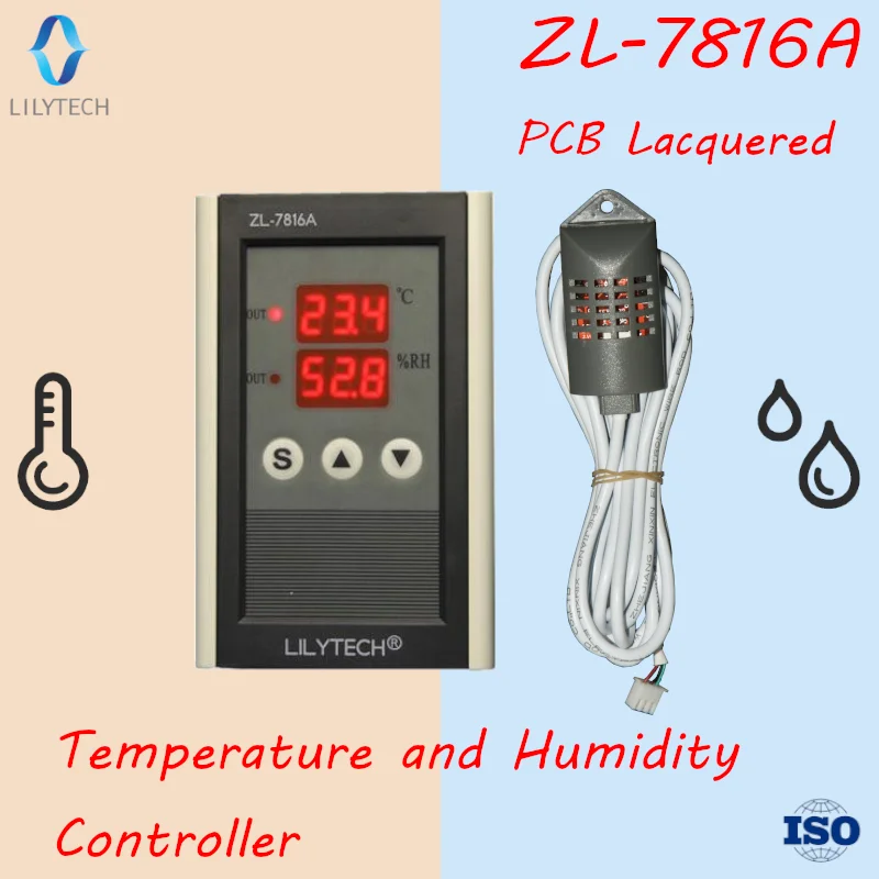 
 ZL-7816A, 12 В, регулятор температуры и влажности, термостатный гигростат, Lilytech, термогигростат  