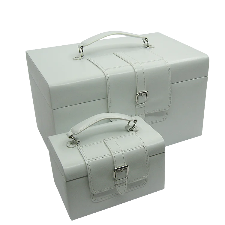 Set of 2 Eco-Friendly Decorative Ivory Storage Boxes PU Material with Nice Buckle Detachable Available in Various Sizes
