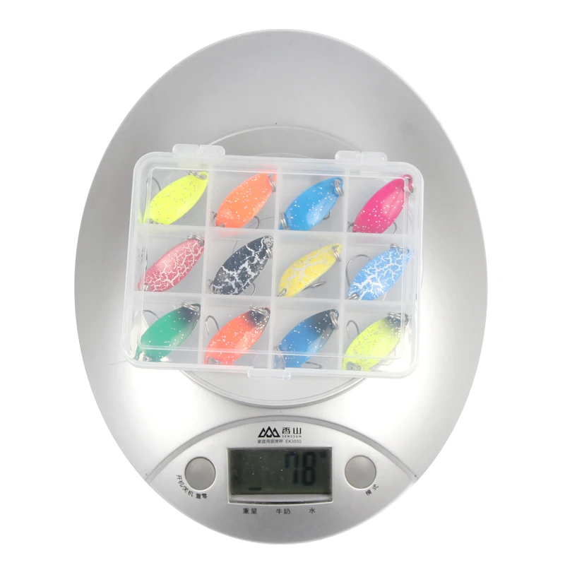 5cm 2.8g 12pcs colorful spoon lure kit with single hook metal bait fishing lure set