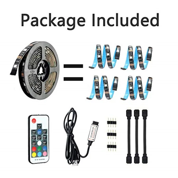 LED TV Backlight Kit 6.6ft RGB USB Powered Light Strip with RF Remote 16 Colors for Home Theater Decoration