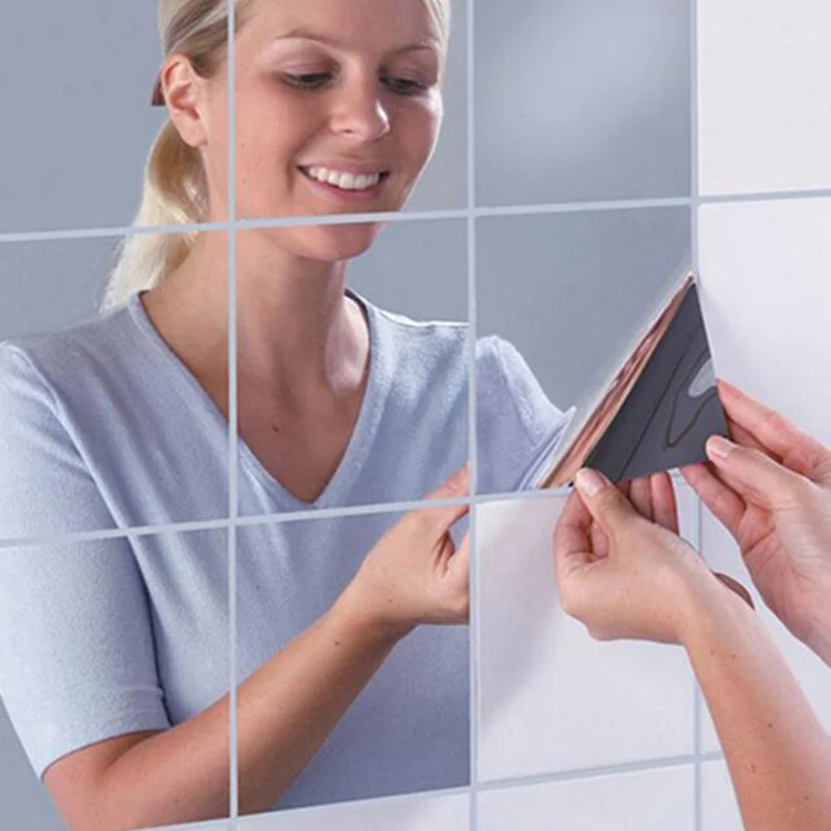 Square Mirror Tile Wall Stickers 3D Decal Mosaic Home Living Room