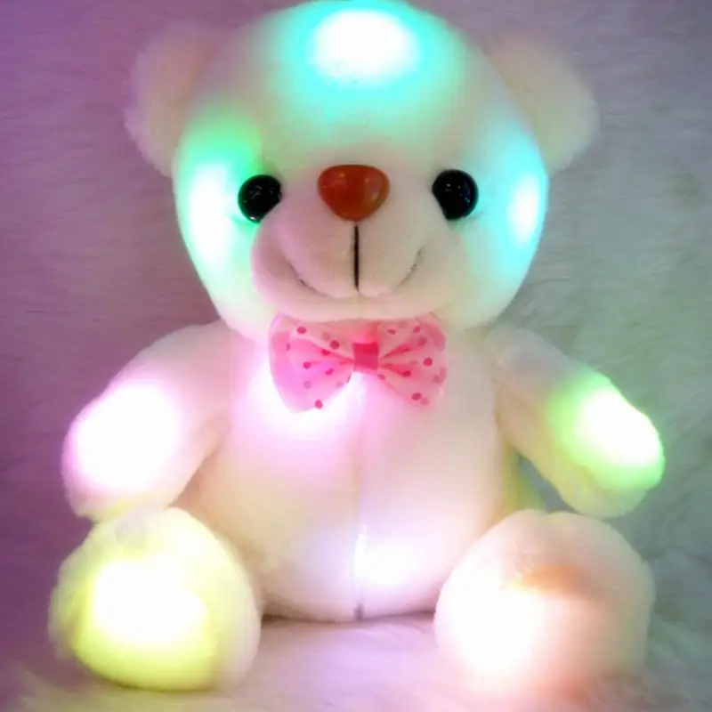 20-22 CM Creative Light Up LED White Bear Stuffed Animals Plush Toy Colorful Glowing Plush Stuffed Bear Christmas Gift for Kids