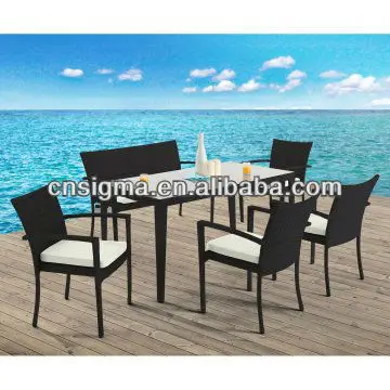 горячая продажа 6 местный даллас патио столовая черное ротанга тростника обеденный стол стул набор