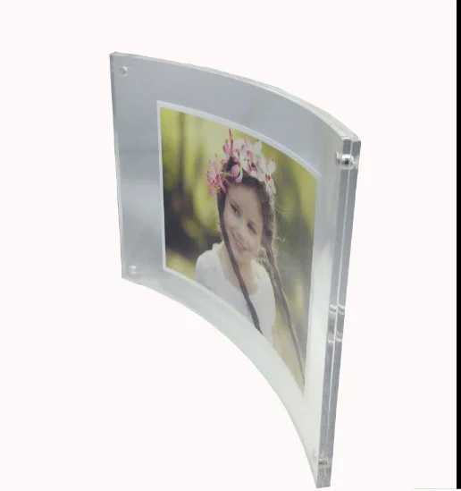 Clear Acrylic Curved Photo Frame Magnet Picture Frame Mounted Double