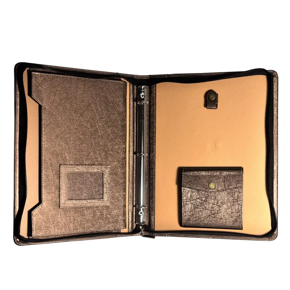 brown leather business planner organizer binder folder