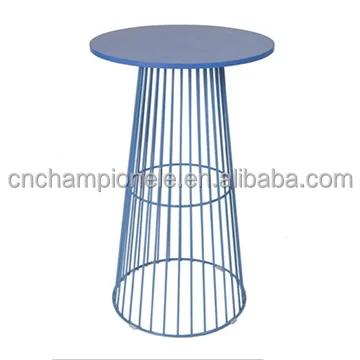 Blue round wire cocktail table metal event mesh bar table