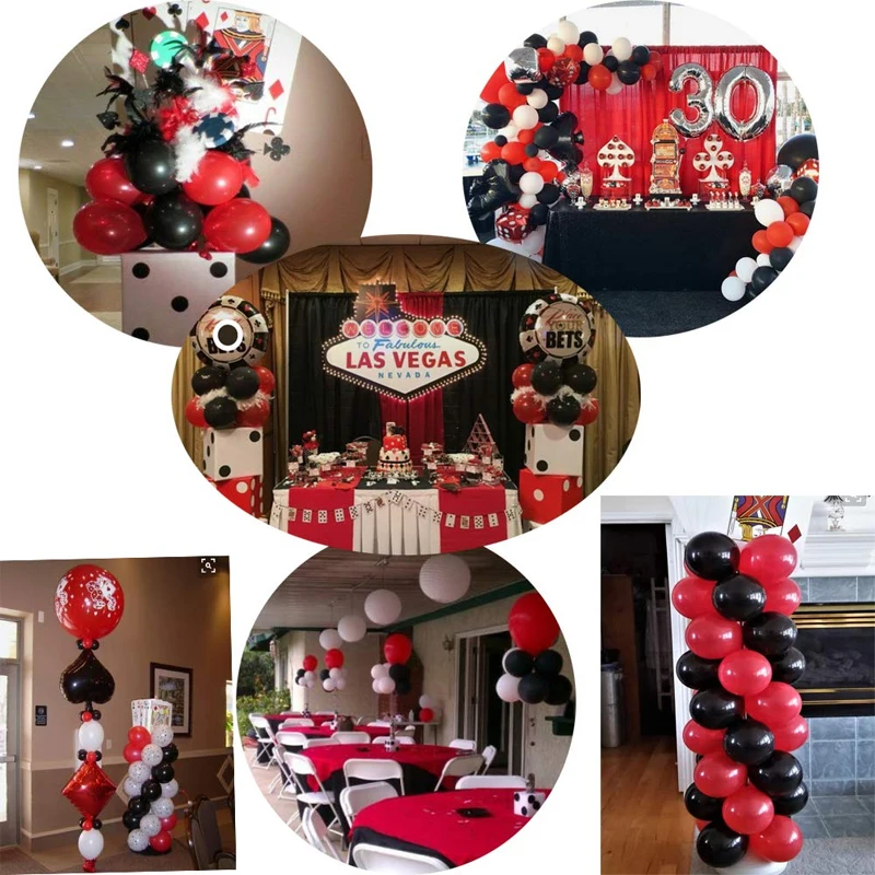 Las Vegas Casino Theme Party Decoration Set Black Red Latex Balloon Casino Night Poker Event Casino Birthday Decoration
