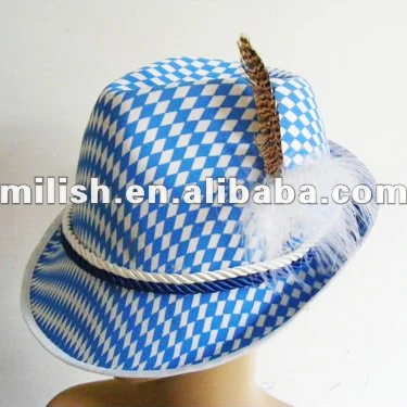 Custom blue white plaid German Alpine felt Oktoberfest hat MH-1475