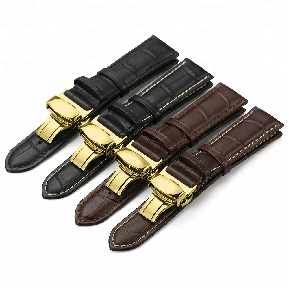 12 13 14 15 16 18 20 22 24mm Watch Band Deployment Butterfly Clasp Watch Strap Genuine Cow Leather Watchbands