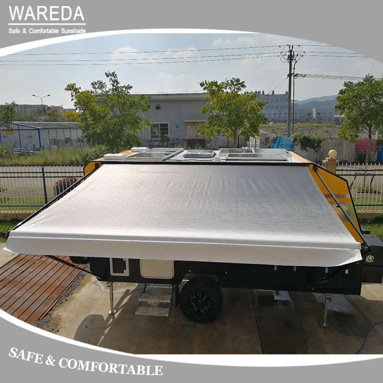 
Blue fabric roll up caravan RV awning 