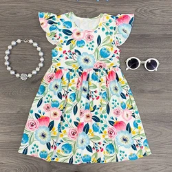 Boutique little girl cotton ruffle pearl dress chicken  printed kids clothes  0M-10T year old girl pearl dress