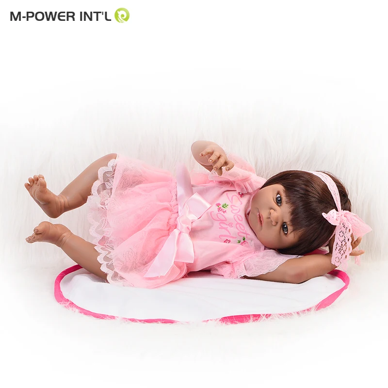 Realistic Indian Baby Doll 22' Girl Black Skin Reborn Baby Doll Toy Full Silicone Body Handmade Ethnic Dolls For kids Xmas Gift