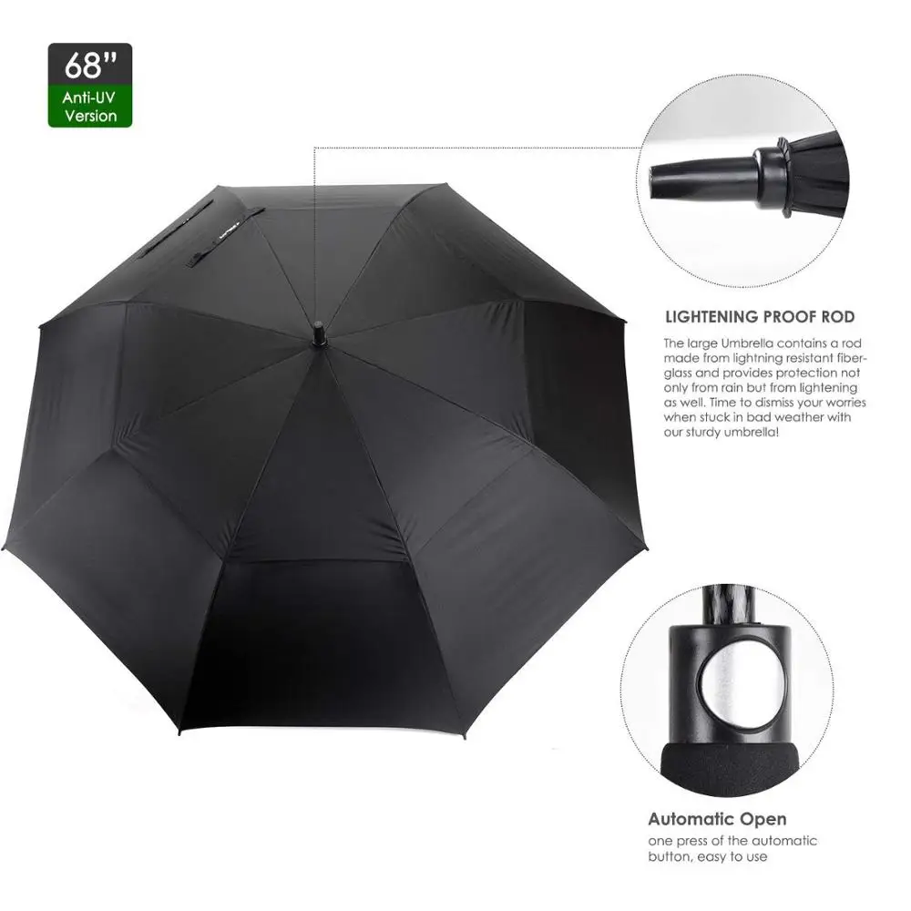 
62/68 inch Windproof Large Vented Golf Umbrella Including Classic & UV Protection Version Double Canopy Rain and Sun Umbrella 