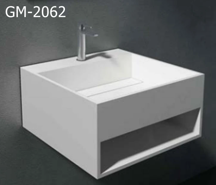 Wall hung basin with Iron brackets/Solid surface resin stone wash basin/artificial stone resin vanity sink
