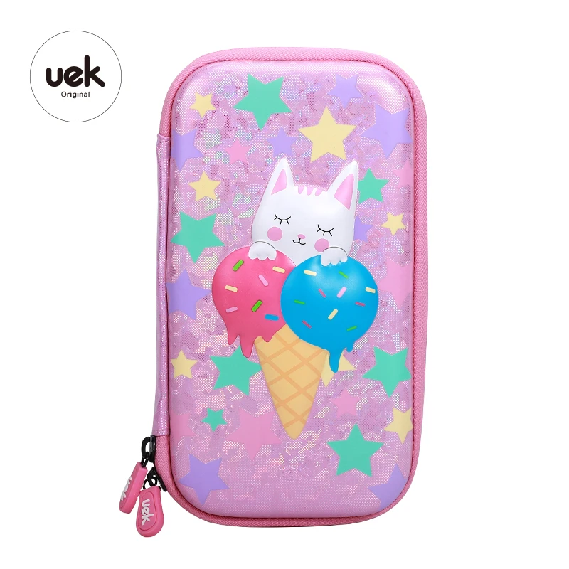 Uek kids cute sweet girls unicorn pencil box cat 3D pencil case animal children kawaii stationery