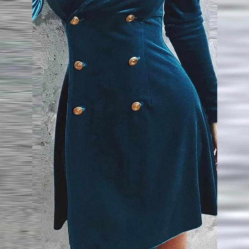 Women Velvet Double Breasted Blazer Dress Long Sleeve Dress  Mini dress long sleeves night club sexy  cocktail prom