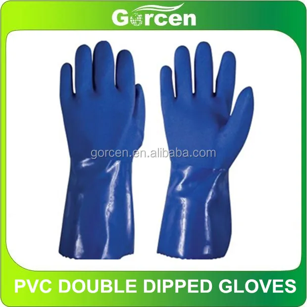 Blue PVC Double Dipped Open cuff Chemical Resistant Gloves