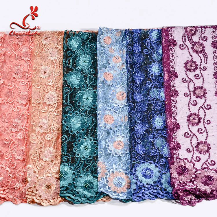 America Lace Fabrics Embroidered Cord Multi Colored Flower Lace Fabric For Clothing low price 3d flower lace fabric embroidery