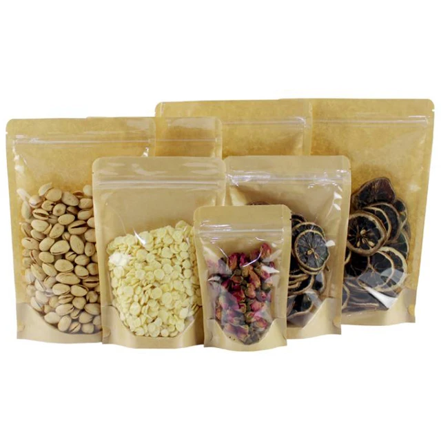New design clear front kraft paper back stand up zip lock pouch
