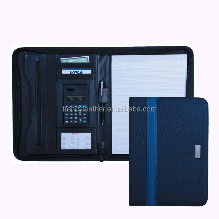 Customized PU Leather A4 zippered compendium folders